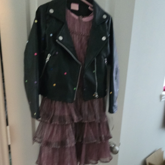 Ambiance Other - Ambiance Black Leather Jacket with Multicolor Studs & Multicolored Dress - NWT